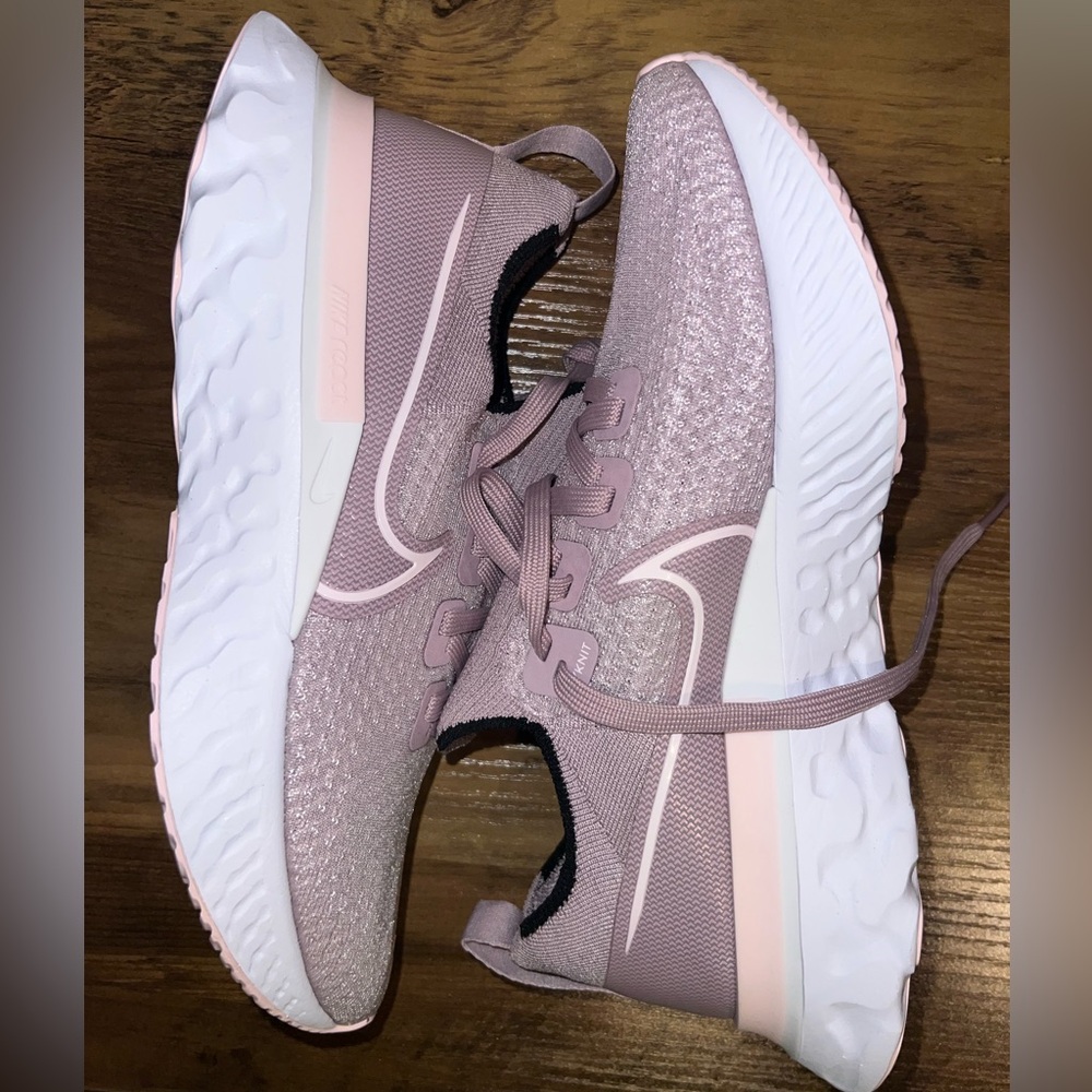 Nike Women's React Running Shoes - Dusty Pink and White